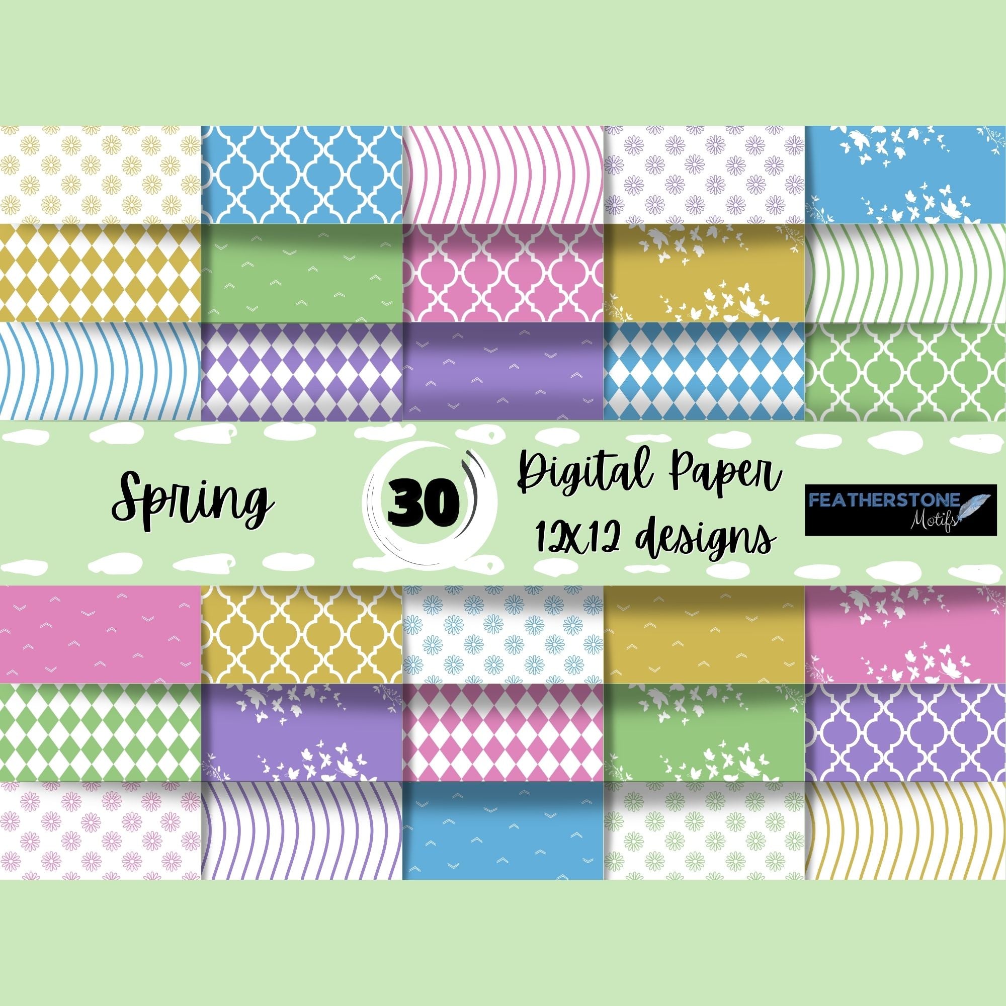 Scrapbookers, this is what you've been looking for! This springtime themed bundle has 30 unique images that can be printed or used as digital backgrounds.