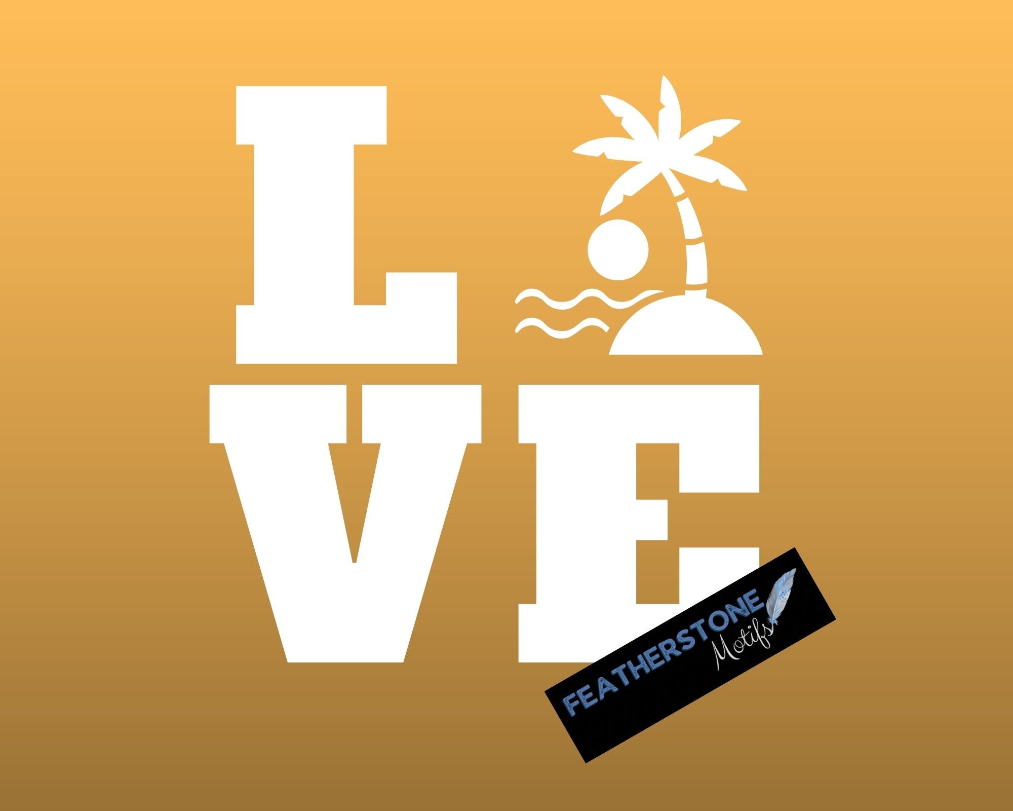 Love the beach? Then show it with this beach themed love square vinyl decal! Available in 4 sizes and 10 colors, these vinyl decals make great gifts for everyone. This image shows the Beach Love Square vinyl decal on a gold background.