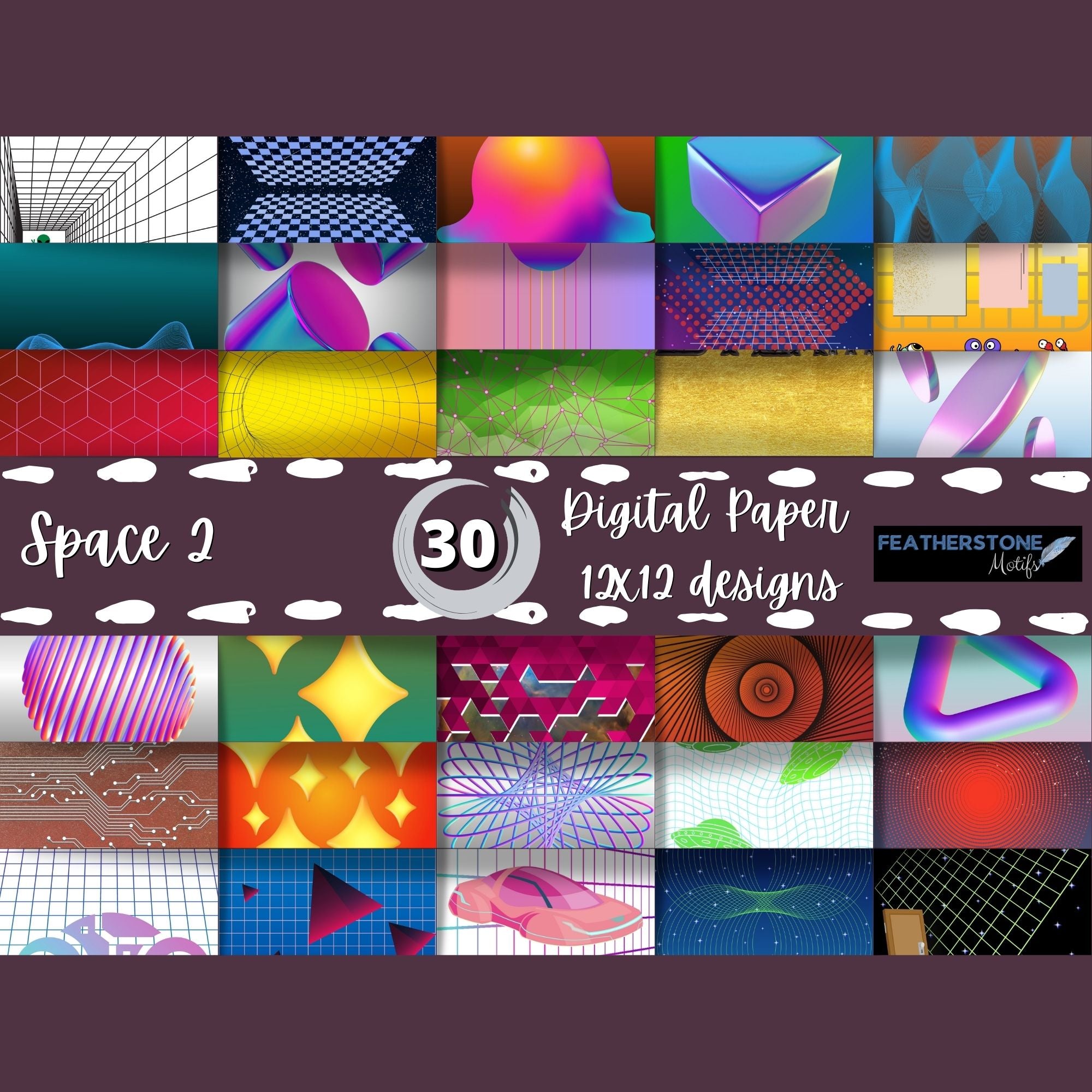 Scrapbookers, this is what you've been looking for! This space and alien themed bundle has 30 unique images that can be printed or used as digital backgrounds.