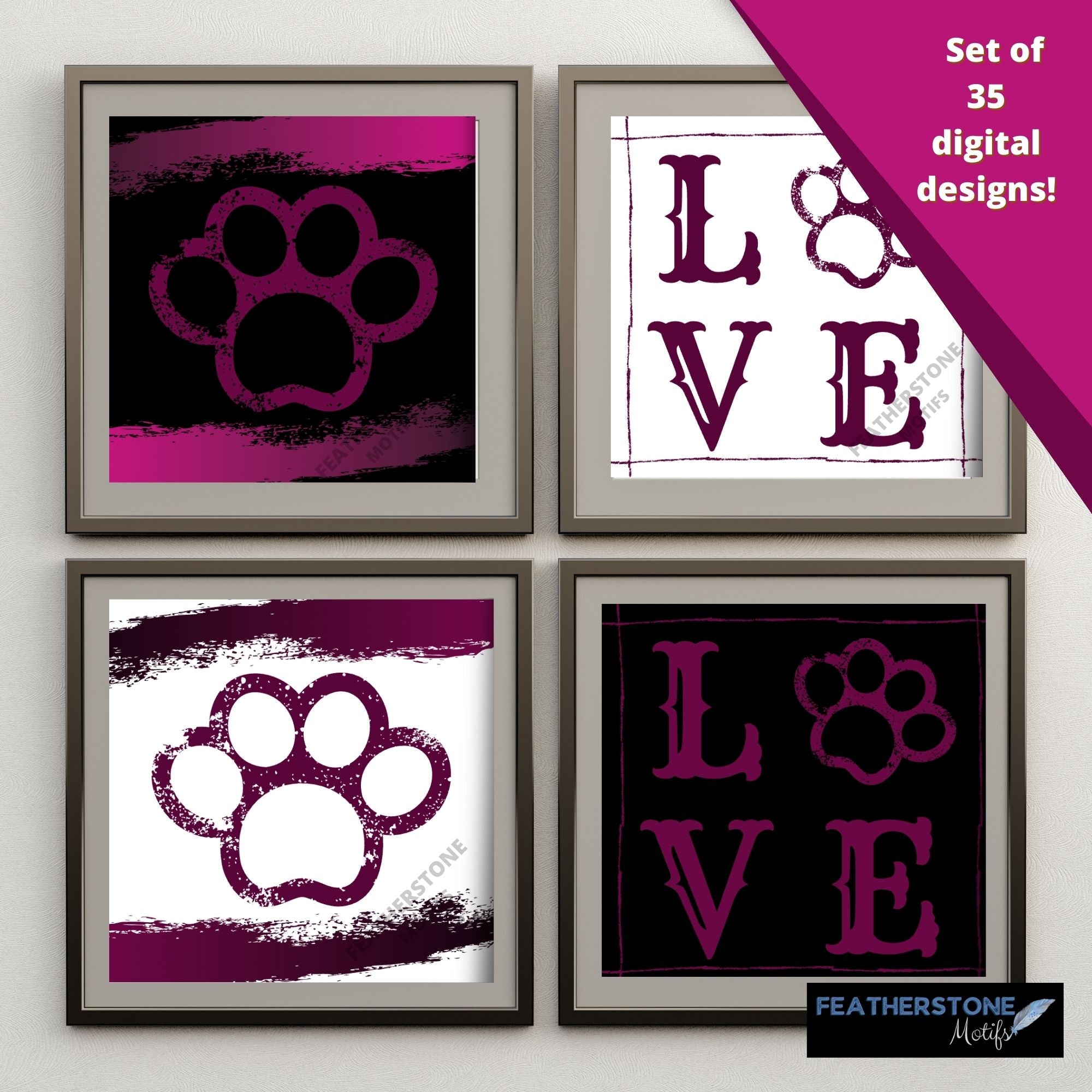 Pets are a huge part of may people's lives, so celebrate them with this set of 35 digital images! Use for craft projects like handmade coasters and greeting cards, or frame and hang them on the wall.