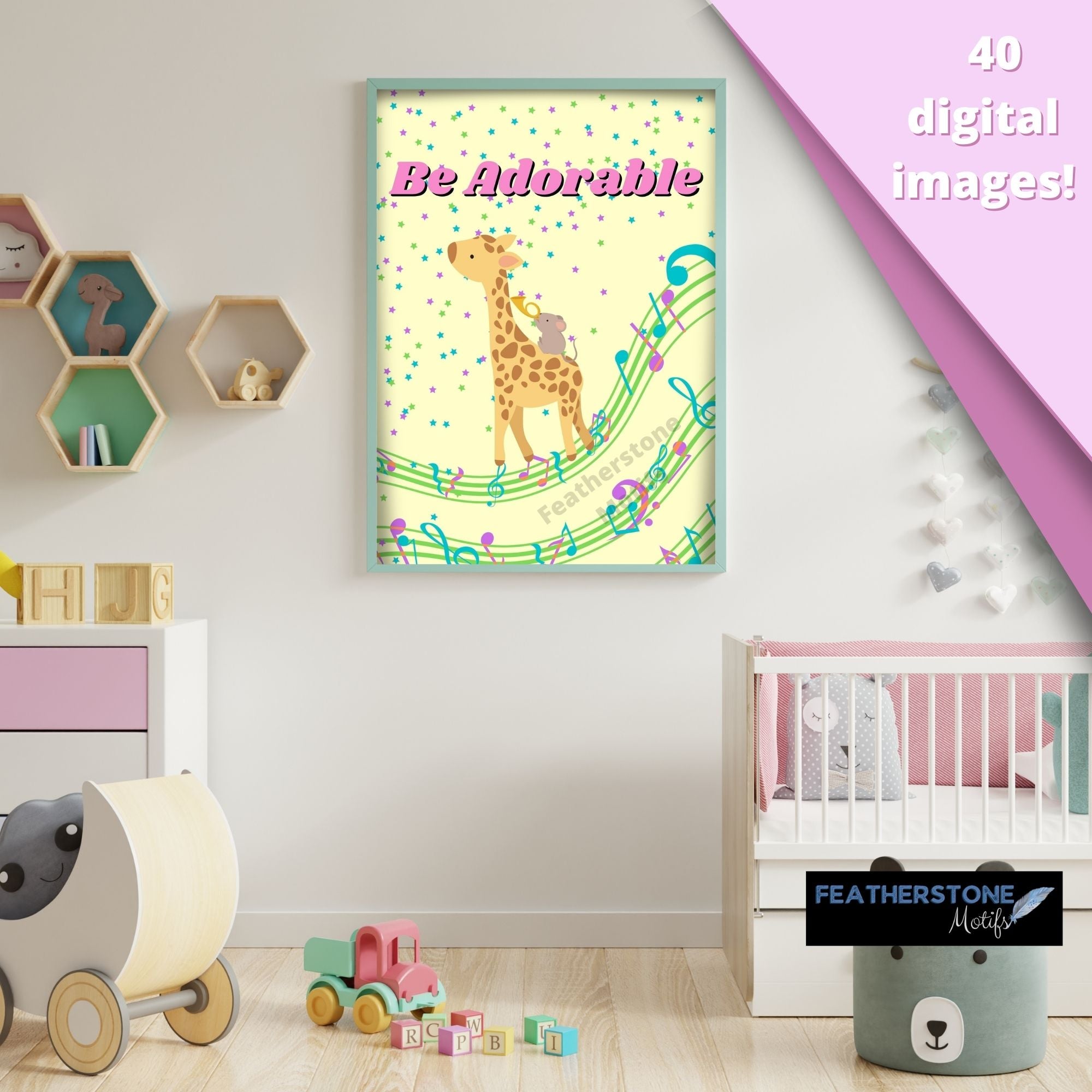 The Be YOU! digital download features 8 designs in 5 different colors for a total of 40 different images! Each image has an animal - lion, hippo, cow, turtle, giraffe, rino, fox, and elephant - playing a musical instrument with an inspirational message to "Be" joyful, brave, peaceful, kind, adorable, awesome, playful, and cute. 