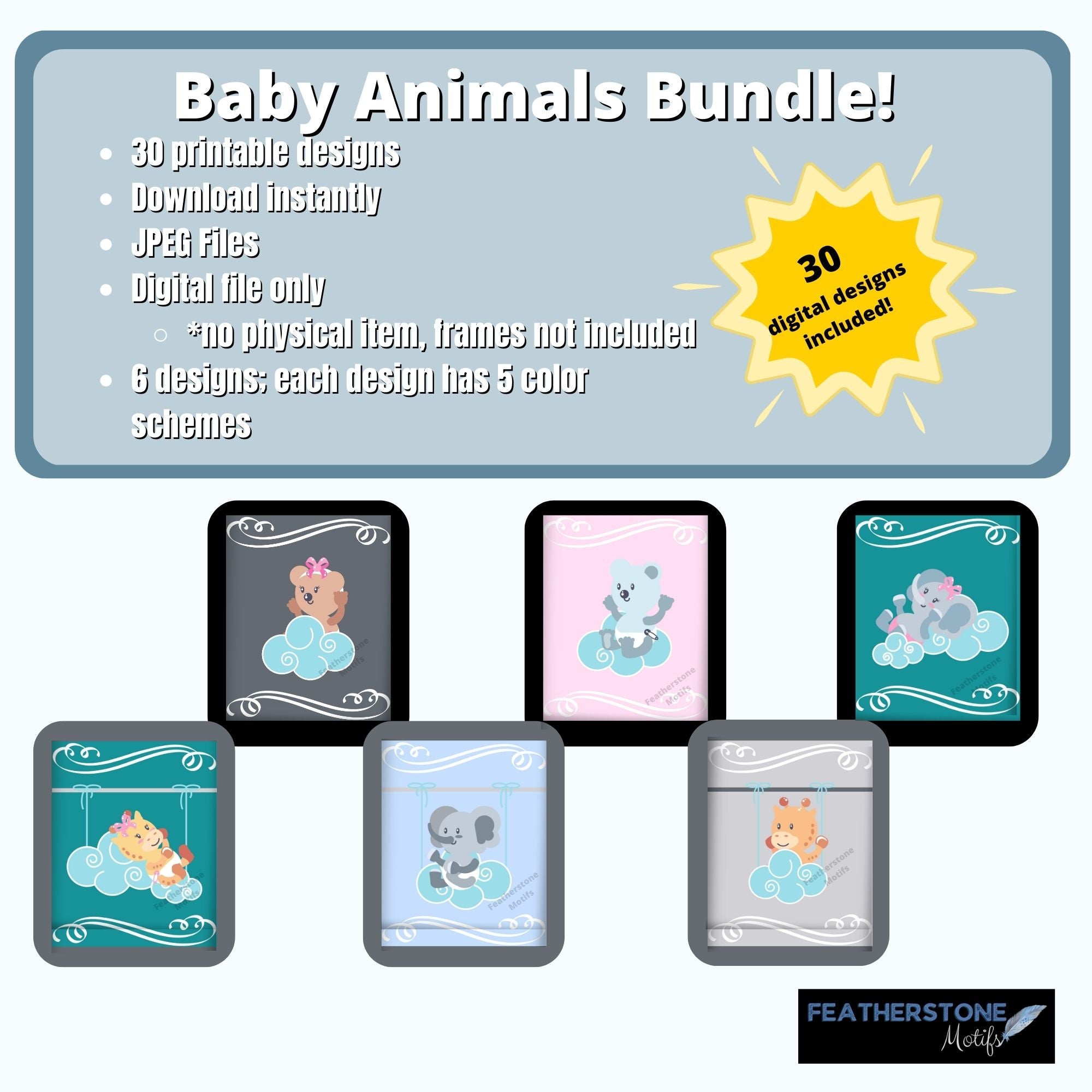 Adorable baby animals! This digital download will allow you to instantly download images of baby elephants, giraffes, and koalas.   