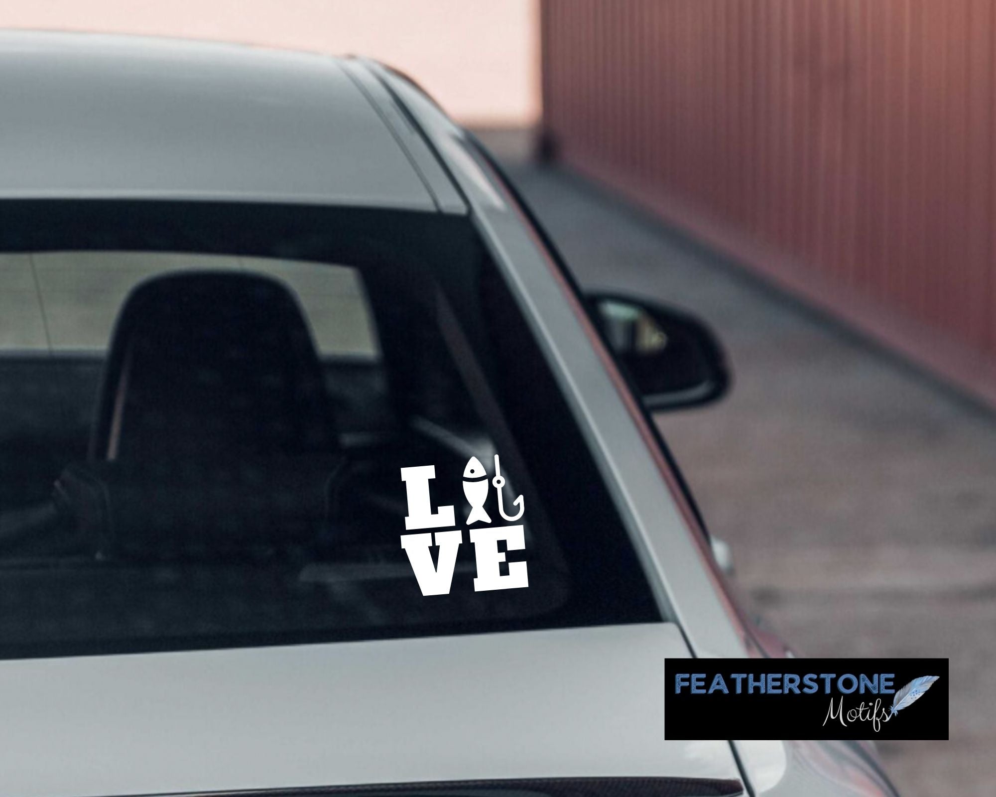 Love the fishing? Then show it with this fishing love square vinyl decal! Available in 4 sizes and 10 colors, these vinyl decals make great gifts for everyone. This image shows the Fishing Love Square vinyl decal on the back window of a car.