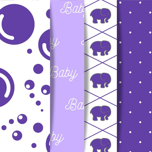 Scrapbookers, this is what you've been looking for! This purple themed baby bundle has 30 unique images that can be printed or used as digital backgrounds.