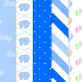 Load image into Gallery viewer, Scrapbookers, this is what you've been looking for! This blue themed baby bundle has 30 unique images that can be printed or used as digital backgrounds.
