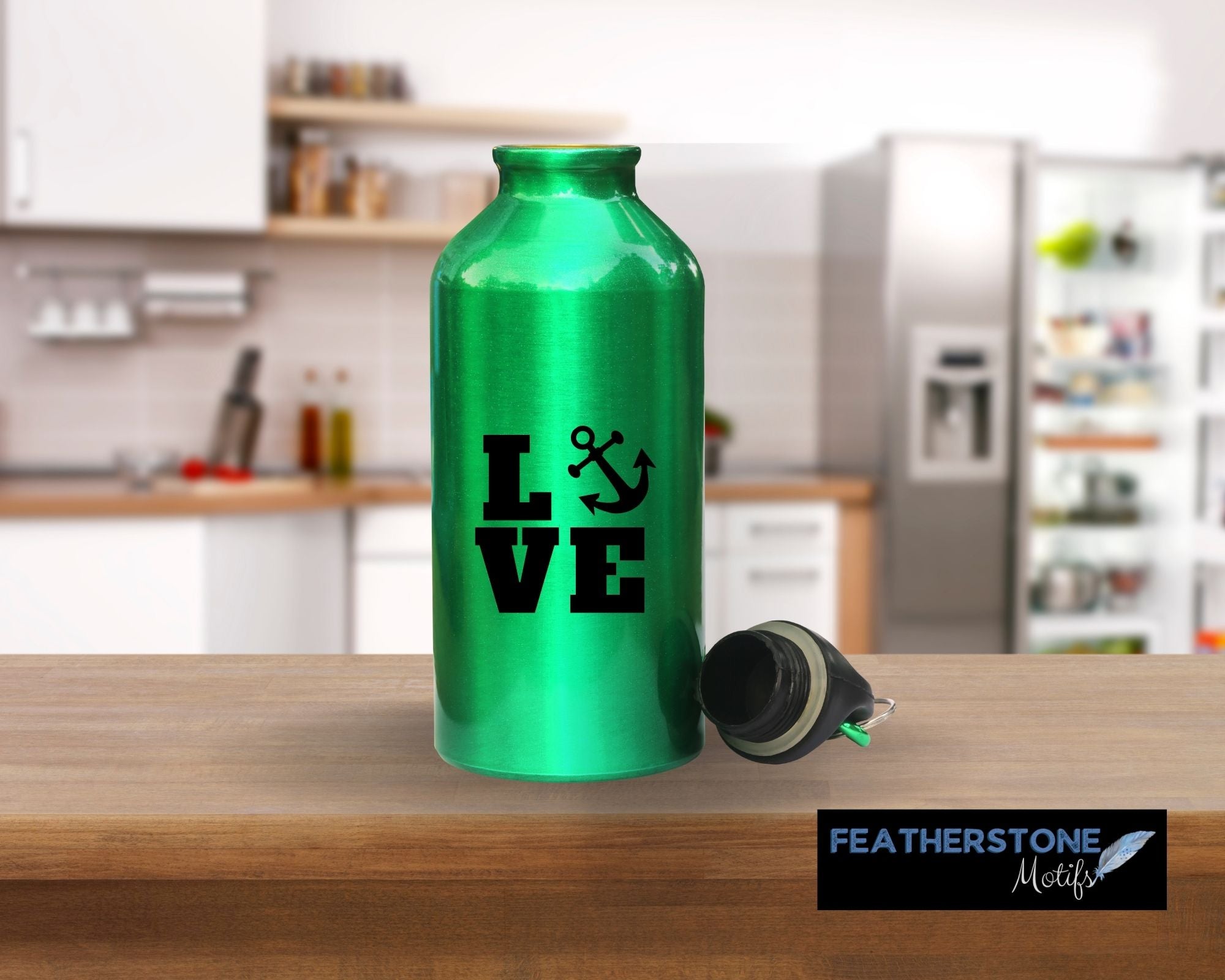 Love boating and being on the water? Then show it with this boating love square! Available in 4 sizes and 10 colors, these vinyl decals make great gifts for everyone. This image shows the boating love square vinyl decal on a water bottle.