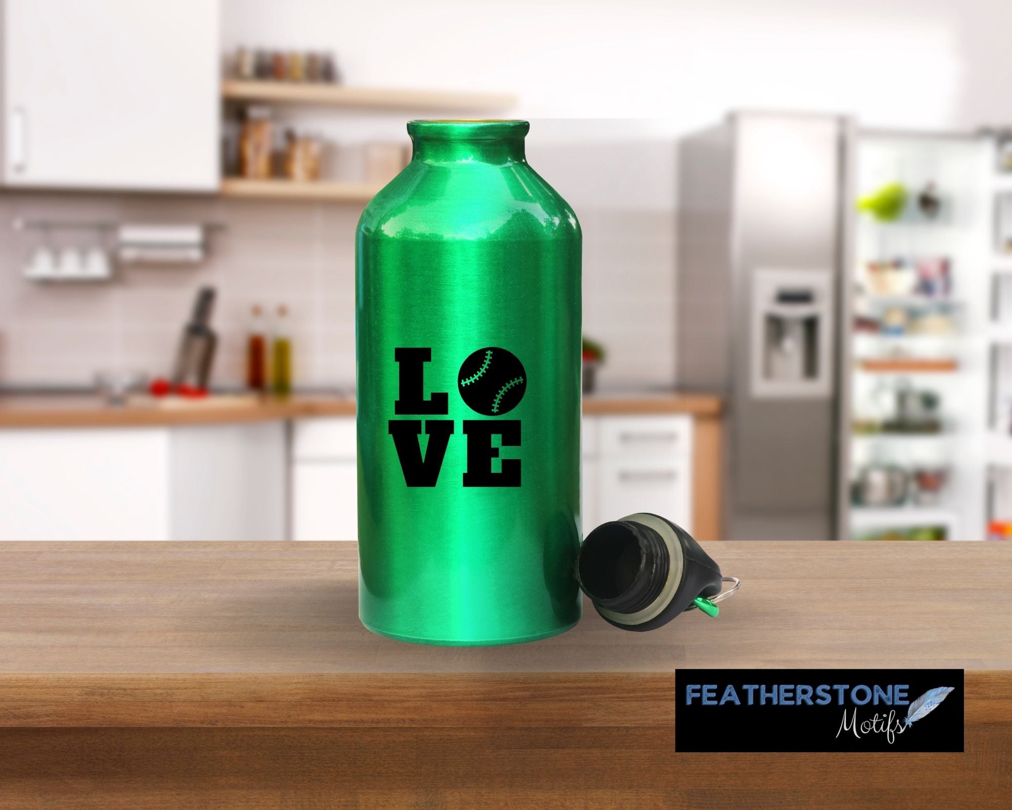Love baseball? Then show it with this baseball love square vinyl decal! Available in 4 sizes and 10 colors, these vinyl decals make great gifts for everyone. This image shows the baseball love square decal on a water bottle. 