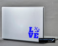 Load image into Gallery viewer, Love boating and being on the water? Then show it with this boating love square! Available in 4 sizes and 10 colors, these vinyl decals make great gifts for everyone. This image shows the boating love square vinyl decal on the back of an open laptop..
