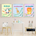 Load image into Gallery viewer, The Be YOU! digital download features 8 designs in 5 different colors for a total of 40 different images! Each image has an animal - lion, hippo, cow, turtle, giraffe, rino, fox, and elephant - playing a musical instrument with an inspirational message to "Be" joyful, brave, peaceful, kind, adorable, awesome, playful, and cute. 
