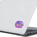 Load image into Gallery viewer, Be You - words to live by! This individual die-cut sticker features "Be You" in multiple pastel colors on a lavender background. This image shows the Be You! sticker on the back of an open laptop.
