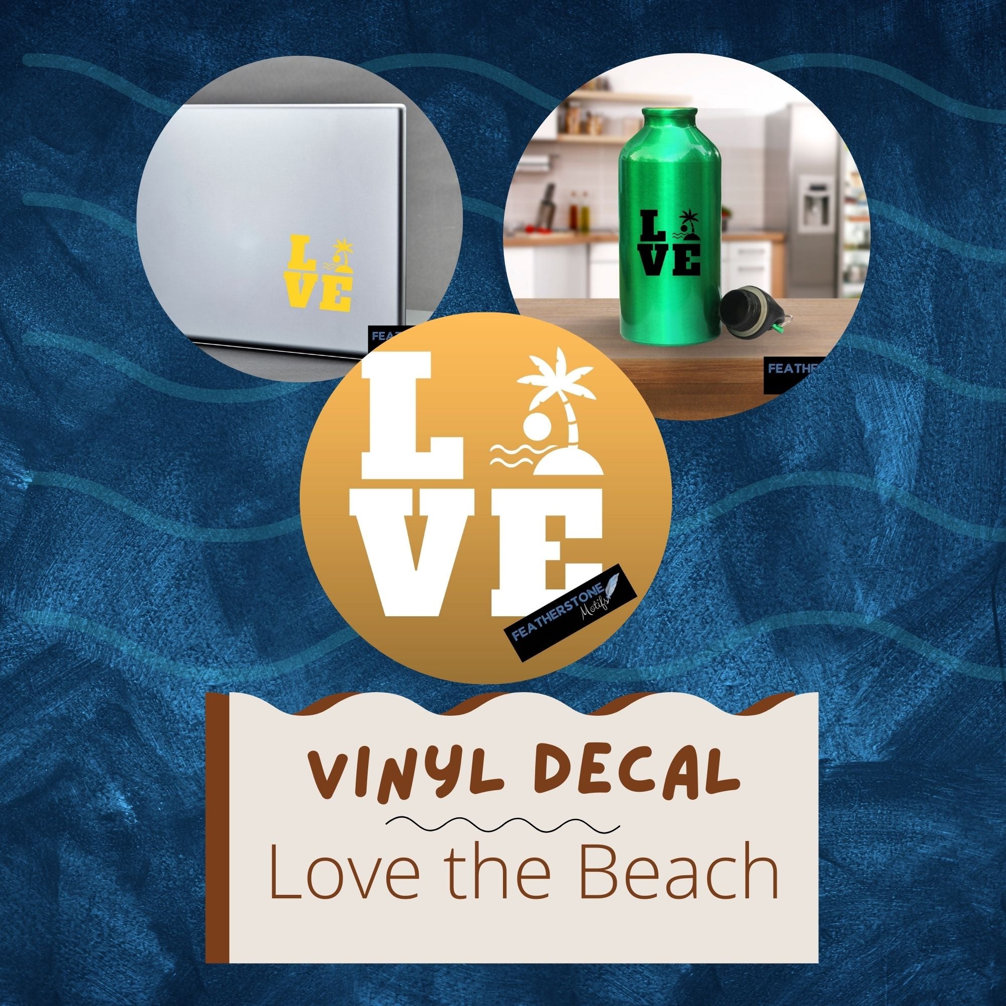 Love the beach? Then show it with this beach themed love square vinyl decal! Available in 4 sizes and 10 colors, these vinyl decals make great gifts for everyone. This image is the cover page.