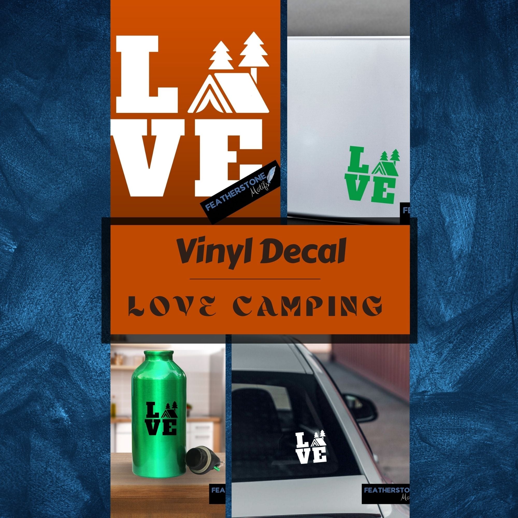 Love camping? Then show it with this camping themed love square vinyl decal! Available in 4 sizes and 10 colors, these vinyl decals make great gifts for everyone. This image shows the cover page.