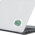 Load image into Gallery viewer, t's Coffee Time! This individual die-cut sticker features the words Coffee Time over a pastel green and pink background. This coffee sticker is great for all coffee lovers! This image shows the Coffee Time sticker on the back of an open laptop.
