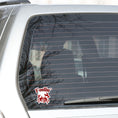 Load image into Gallery viewer, Feelin Crabby? Naw, but sometimes this die cut sticker of a crab is just right for nearly everyone! This image shows the Feelin Crabby sticker on the back window of a car.
