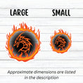 Load image into Gallery viewer, Who dares to disturb the Fire Dragon? This individual die-cut sticker features a fiery orange dragon surrounded by a ring of fire.  This image shows large and small Fire Dragon die-cut stickers next to each other.
