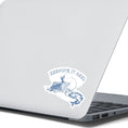 Load image into Gallery viewer, Love fishing? Then this individual die-cut sticker of a fisherperson with one on the line is for you! This image shows the Keeping it Reel sticker on the back of an open laptop.
