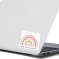 Load image into Gallery viewer, Look for Rainbows! This individual die-cut sticker features a pastel rainbow with "Look for Rainbows" written below. This image shows the Look for Rainbows sticker on the back of an open laptop.
