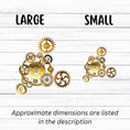 Load image into Gallery viewer, Nothing is more iconic for steampunk than gears and clocks. The steampunk gears individual die-cut sticker is a classic steampunk type image with gears and clocks. This image shows large and small steampunk gear stickers next to each other.
