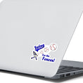 Load image into Gallery viewer, Swing for the Fences! - good for baseball and softball, but also as a metaphor for living our lives! This individual die-cut sticker features a ball player hitting a ball as it moves out towards us with the words Swing for the Fences. Check out our Inspirational collection for more inspiring stickers! This image shows the Swing for the Fences sticker on the back of an open laptop.
